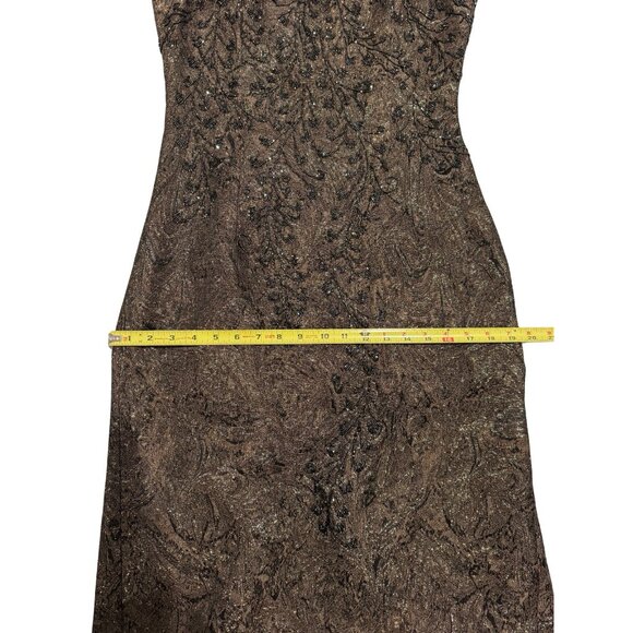 Lillie Rubin Carmen Marc Valvo Collection Brown Beaded Evening Gown Dress Long S - Picture 11 of 16